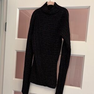 rag & bone Black metallic Textured Turtleneck Sweater